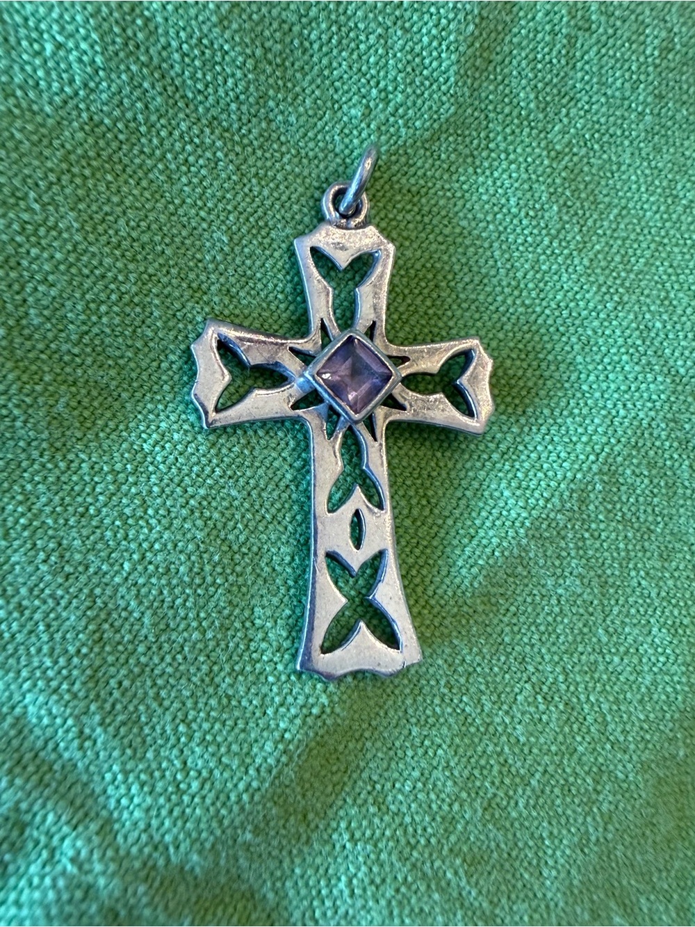 Silver Cross Pendant with Amethyst